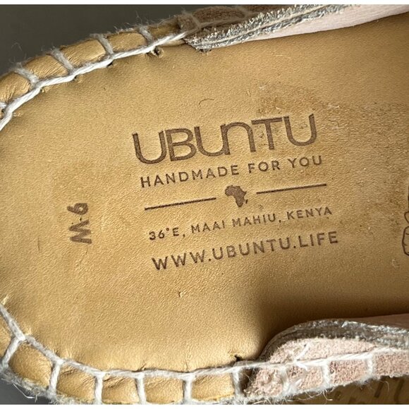 Ubuntu SIZE 9 Womens Lamu Mules Slides Tan Suede Leather Espadrille Kenya - Picture 9 of 10